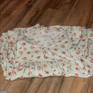 Floral Women's Dress - Light Green with Red Accents